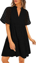Women 2026 Summer Short Sleeve V Neck Hollow Out Ruffle A Line Boho Beach Vacation Mini Dress